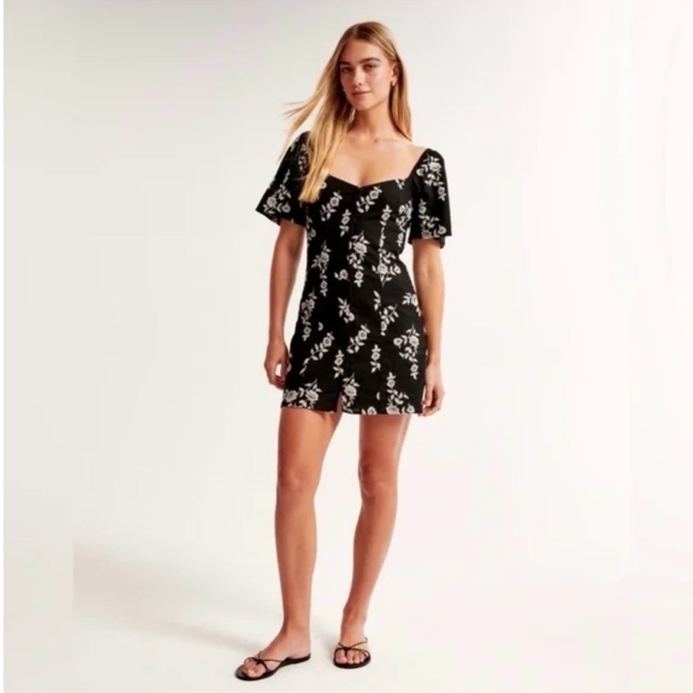 Abercrombie & Fitch black white floral linen-blend mini dress